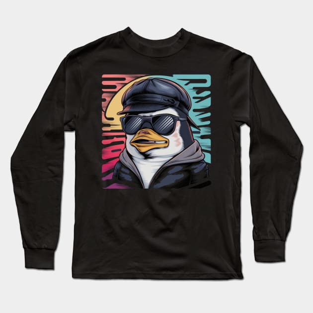 Sulky Penguin Japanese Art Print Long Sleeve T-Shirt by SimpliPrinter